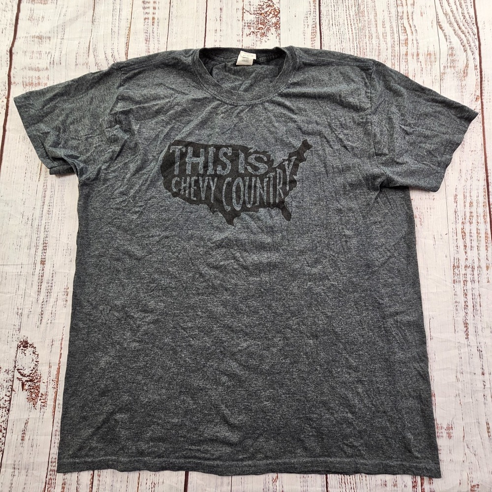 This is Chevy Country Gray Short Sleeve Cotton Blend T-Shirt Men's XL‎